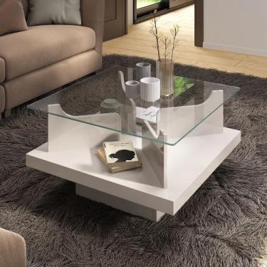 Imagem de Mesa de Centro Tampo em Vidro Base em Tamburato 50mm Clear Branco - Ar