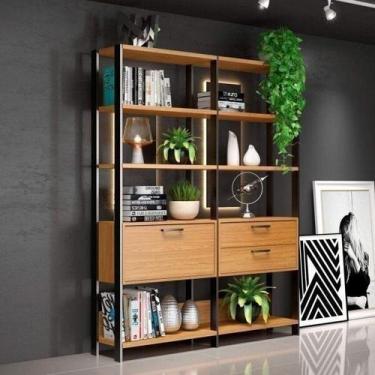 Imagem de Estante de Livros Industrial 100% MDF 144CMX185CM 1 Porta 2 Gavetas Ma