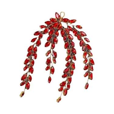 Imagem de Tiara De Flor De Cristal Vermelho Com Strass E Pérolas, Acessório De C