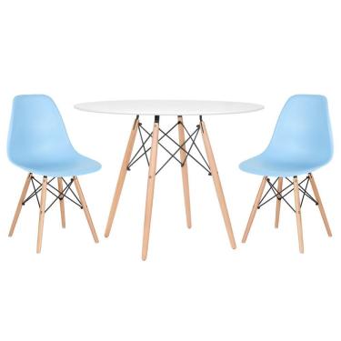 Imagem de KIT - Mesa redonda Eames 100 cm branco + 2 cadeiras Eiffel DSW