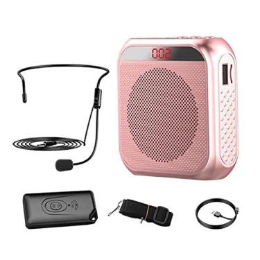 Imagem de Amplificador portátil de voz com microfones Suporte para cinturo USB TF para professores e treinadores turístico Apresentação de treinamento , Rosa ouro