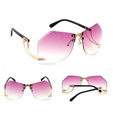 Imagem de Óculos de sol irregulares sem aro feminino designer armação de liga grande gradiente óculos de sol moda feminino tons claros, violeta, dourado