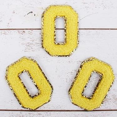 Imagem de Pacote com 3 adesivos de Chenille Iron On Glitter Varsity Letter 5 cm de altura - Tecido de chenille amarelo com acabamento em glitter dourado - Costurar ou passar a ferro - 5 cm YEL O