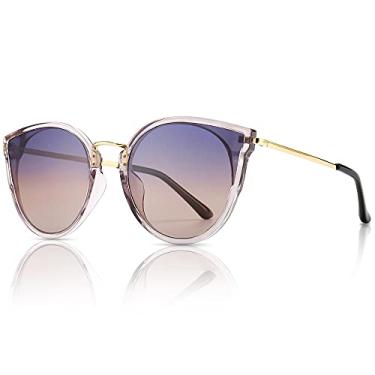 Imagem de SUNGAIT Óculos de sol femininos grandes com lentes polarizadas vintage UV400, Armação cinza transparente/lente gradiente roxa, OVERSIZE