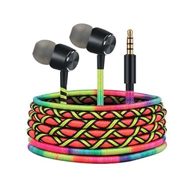 Imagem de URIZONS Fones de ouvido intra-auriculares coloridos com fio – Fones de ouvido trançados sem emaranhamento de 3,5 mm com microfone para laptop, tablets, smartphones Android, tecido trançado, fone de