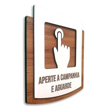 Imagem de Victare Laser | Placa de Sinalização Aperte a Campainha - MDF 15x13cm Amadeirado Moderno