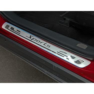 Imagem de GZBFTDH Protetores de placa de peitoril da porta de aço inoxidável para carro, 4 peças de proteção universal para peitoril da porta frontal/traseira, capa protetora de pedal de boas-vindas resistente a arranhões