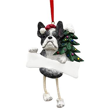 Imagem de Ornamento de Boston Terrier com exclusivo enfeite de Natal pintado à mão e facilmente personalizado