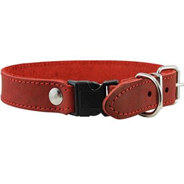 Imagem de Coleira clássica de couro genuíno de liberação rápida vermelha, 2,5 cm de largura, ajustável para pescoço de 43 a 51 cm, média a grande