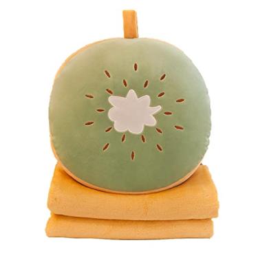 Imagem de Yajun Cobertor e travesseiro de viagem 3 em 1 almofada quente colcha de mão forma de frutas brinquedo de pelúcia decoração de casa carro sofá cama cadeira de escritório cobertor de soneca, verde, 1