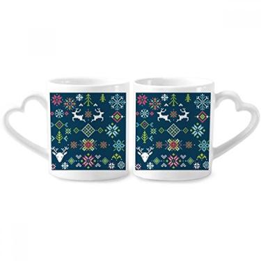 Imagem de Conjunto de canecas de porcelana para casal, flor de Natal, cervo, neve, pixel, coração, coração