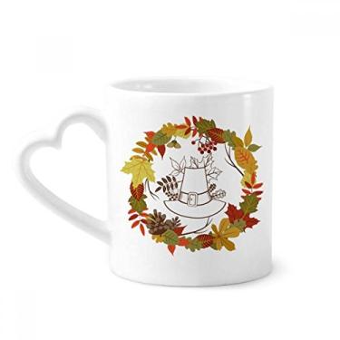Imagem de Caneca com estampa de folhas do Dia de Ação de Graças Guirlanda Caneca de café cerâmica copo de coração de vidro