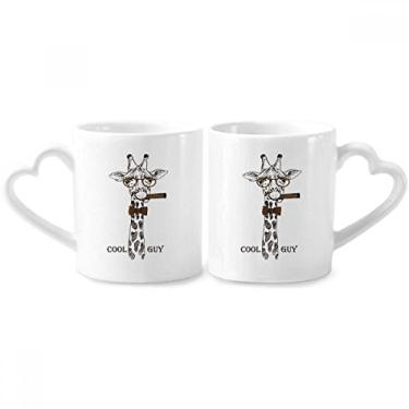 Imagem de Conjunto de canecas de porcelana para casal, de desenho animado, girafa, marrom, com coração