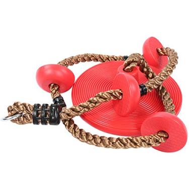 Imagem de Balanço de árvore de 200 Kg / 440,9 Lb para Crianças, Assentos de Balanço de Playground, Balanço de Disco de Corda Vermelha, Brinquedo de Treinamento de Corda de Escalada Ao Ar Livre de Disco Duplo