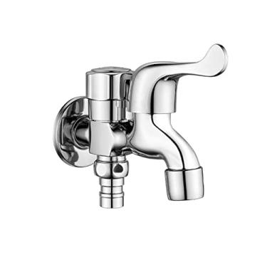 Imagem de LIDON Torneira de água fria única torneira de água fria bico duplo latão torneira de pia de lavanderia máquina de lavar divisor de mangueira adaptador de torneira de saída dupla para varanda cozinha, cromo B (cor: cromo B)