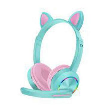 Imagem de Fone Ouvido Gamer Gatinho Verde/Rosa Cat Ear Headset Com Led