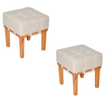 Imagem de Kit 2 Puff Banquetas Apolo Para Sala de Estar Madeira Maciça Sanna Decor (Linho Bege)