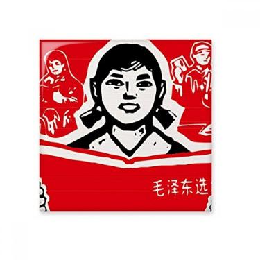 Imagem de Garota Livro Vermelho Revolução Chinesa Azulejo Brilhante Decalque Pedra Adorna Tijolo Vitrificado