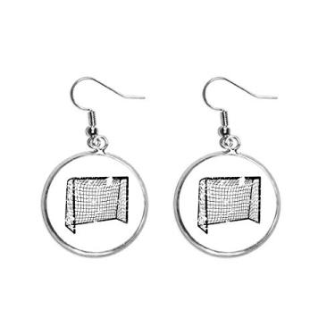 Imagem de Brinco feminino preto com padrão de rede para porta de futebol americano pendurado prata