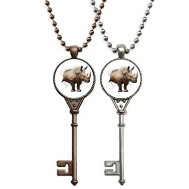 Imagem de OFFbb-USA Colar com pingente de chave de rinoceronte de papel para decoração de casais