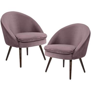 Imagem de Kit 02 Poltronas Decorativas Fixa Pés Palito Rafa D02 Veludo Rosê C-305 - Lyam Decor