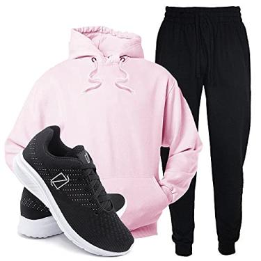 Imagem de Conjunto Blusa e Calça Moletom + Tenis Academia Casual Conforto - Rosa/PretoBranco - M/41