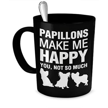 Imagem de Papillion Gifts – Papillons Make Me Happy – Cachorro Papillon – Caneca Papillons