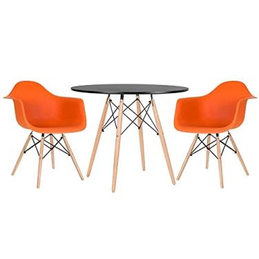 Imagem de Mesa redonda Eames 90 cm preto + 2 cadeiras Eiffel Daw laranja
