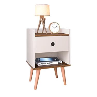 Imagem de Mesa de Cabeceira Compacta Retrô Mesinha Canto Cama Decore Quarto Com Gaveta/Nicho Oferta dia das Mães- Off White/Freijó