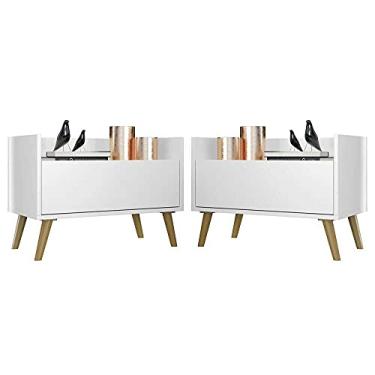 Imagem de Kit c/ 2 Mesas de Cabeceira 80 cm c/Pés Retrô Multimóveis Branca/natural