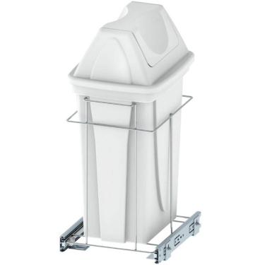 Imagem de Lixeira Deslizante 14l Mobile Dimec Corrediças Trilho para Armário Cozinha Simples Branca