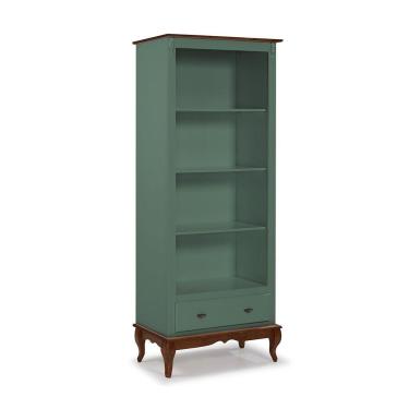 Imagem de Estante para Livros 3 Prateleiras 1 Gaveta Pés Luis XV 60201 Linz Móveis - Verde Musgo/Imbuia