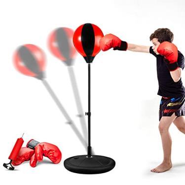 Imagem de Saco de pancadas para crianças | 3-10 anos de idade altura ajustável bolsa de pancada infantil com suporte e luvas de boxe, conjunto esportivo de boxe para meninos e meninas