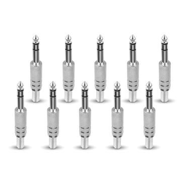 Imagem de TECKEEN 10 peças plugue de áudio TRS de 1/4 polegada, adaptador de solda macho de 6,35 mm, conector de cabo de áudio DIY para microfone, cabo de áudio e piano