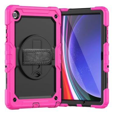 Imagem de Capa para Samsung Galaxy Tab A9 Plus de 28 cm SM-X210/X216/218 Capa macia de silicone resistente à prova de choque com suporte embutido alça de mão de 360° para capa SM A9 Plus (rosa)