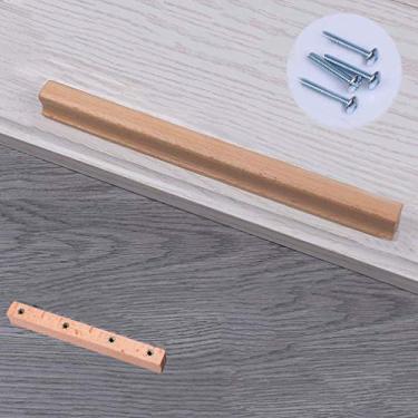 Imagem de Maçaneta longa de porta de guarda-roupa de faia de madeira maciça, armário de móveis armário cozinha bar puxadores de armário, puxadores de gaveta de cômoda de banheiro, com parafuso (centro de furo