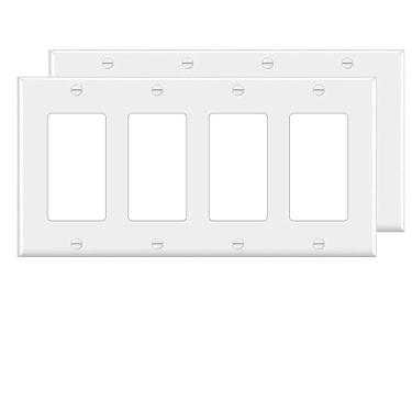 Imagem de Placa de parede para tomada de interruptor de 4 entradas, placa frontal elétrica para interruptor de luz, interruptor inteligente, receptáculo, reguladores, tomada USB, GFCI, branco (pacote com 2)