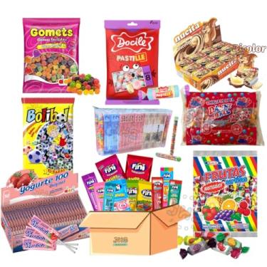 Imagem de Kit Aniversário Doces Para Sacolinha Surpresa Festa Infantil Guloseimas 9 Itens Bala de goma, Pastilha, Nucita, Bolinha Chocolate, Tubetes com Balinhas, Chiclete de Bolinha, Pirulito Iogurte, Bala Fini e Bala Mástigavel