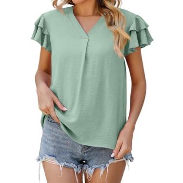Imagem de Blusas femininas modernas estampadas para sair, plus size, manga curta, blusas elegantes de chiffon de verão, camisas soltas, túnica formal, Verde, XG
