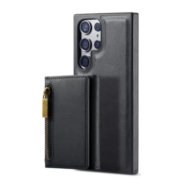 Imagem de Bolsa para cartões com zíper em 1 capa carteira de couro removível para Samsung Galaxy S23 S24 Ultra S22 FE S21 Plus S23FE capa de bolsa de bolso, preta, para Galaxy S22