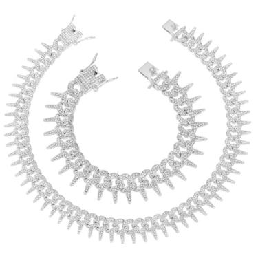 Imagem de HH BLING EMPIRE Conjunto masculino de colar e pulseira de elos cubanos, banhado a ouro, prata, diamante, Miami cubano, corrente de elos cubanos, joias hip hop, 24", Zinco, diamante falso