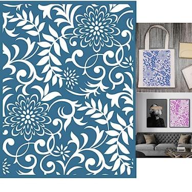 Imagem de Alinacutle Estêncil de serigrafia de fundo de flor, impressão de tela de seda autoadesiva reutilizável, para impressão em madeira/tecido/papel, decoração de casa, 21,6 cm x 28 cm
