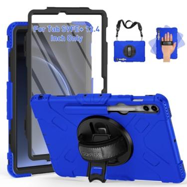 Imagem de SUPFIVES Capa para Galaxy Tab S9 FE Plus 5G 12,4 polegadas 2023, silicone líquido de grau militar Samsung Tablet S9 FE+ capa com protetor de tela + suporte de caneta + suporte giratório de 360° + alça