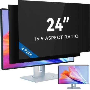 Imagem de IPROKKO [Pacote com 2] Filtro de tela de privacidade de computador de 24 polegadas para monitor widescreen 16:9, protetor de privacidade antibrilho de luz azul removível de 24 polegadas, protetor de segurança antiespião para HP Dell, Acer, Samsung