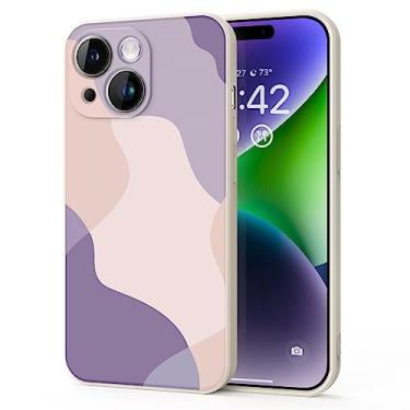 Imagem de YSLBWLE Capa para iPhone 14, capa fina de silicone líquido, à prova de choque, capa fina para iPhone 14, capa protetora de câmera de corpo inteiro - bege branco + roxo 9-IP14-01