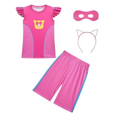 Imagem de Conjunto de calça de gatinho para meninas, camiseta e shorts, camiseta de manga curta, Shorts vermelhos, 3-4 Anos