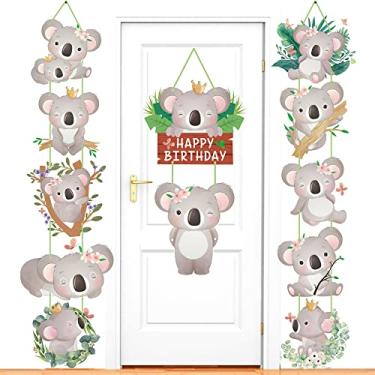 Imagem de Kaola Decorações de festa de aniversário Koala Happy Birthday Placas de porta tema coala recortes banners para festa de aniversário safári na selva festa de aniversário Wild One Party suprimentos para