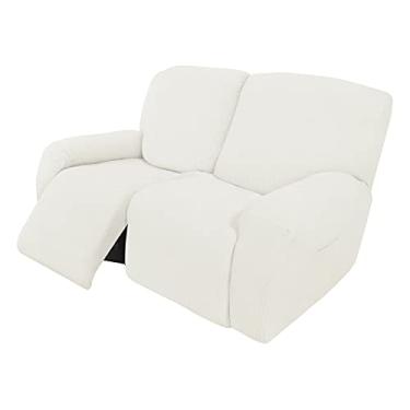 Imagem de Easy-Going Poltrona Reclinável e Sofá Elástico 6 Peças, Sofá Macio com Fundo Elástico Infantil, Tecido Jacquard de Elastano Pequeno Xadrez Creme, 167-228 cm