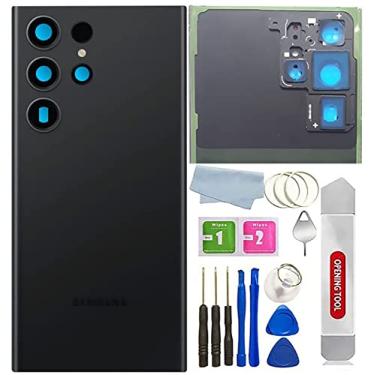 Imagem de Capa de vidro traseira para Galaxy S23 Ultra substituição à prova d'água com lente de vidro da câmera e peças de fita para Samsung Galaxy S23 Ultra 6,8 polegadas + ferramentas (preto fantasma)