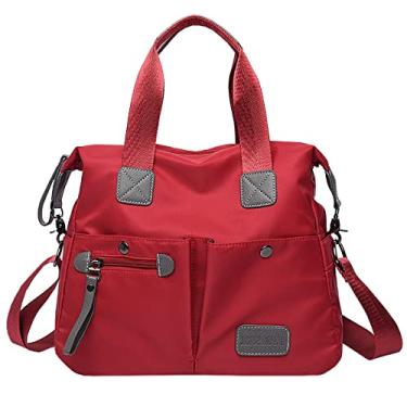 Imagem de Bolsa de ombro feminina, bolsa de ombro com vários bolsos, bolsa de enfermeira para o trabalho, bolsa transversal grande, bolsa de nylon moderna com alça superior, Vermelho, Medium